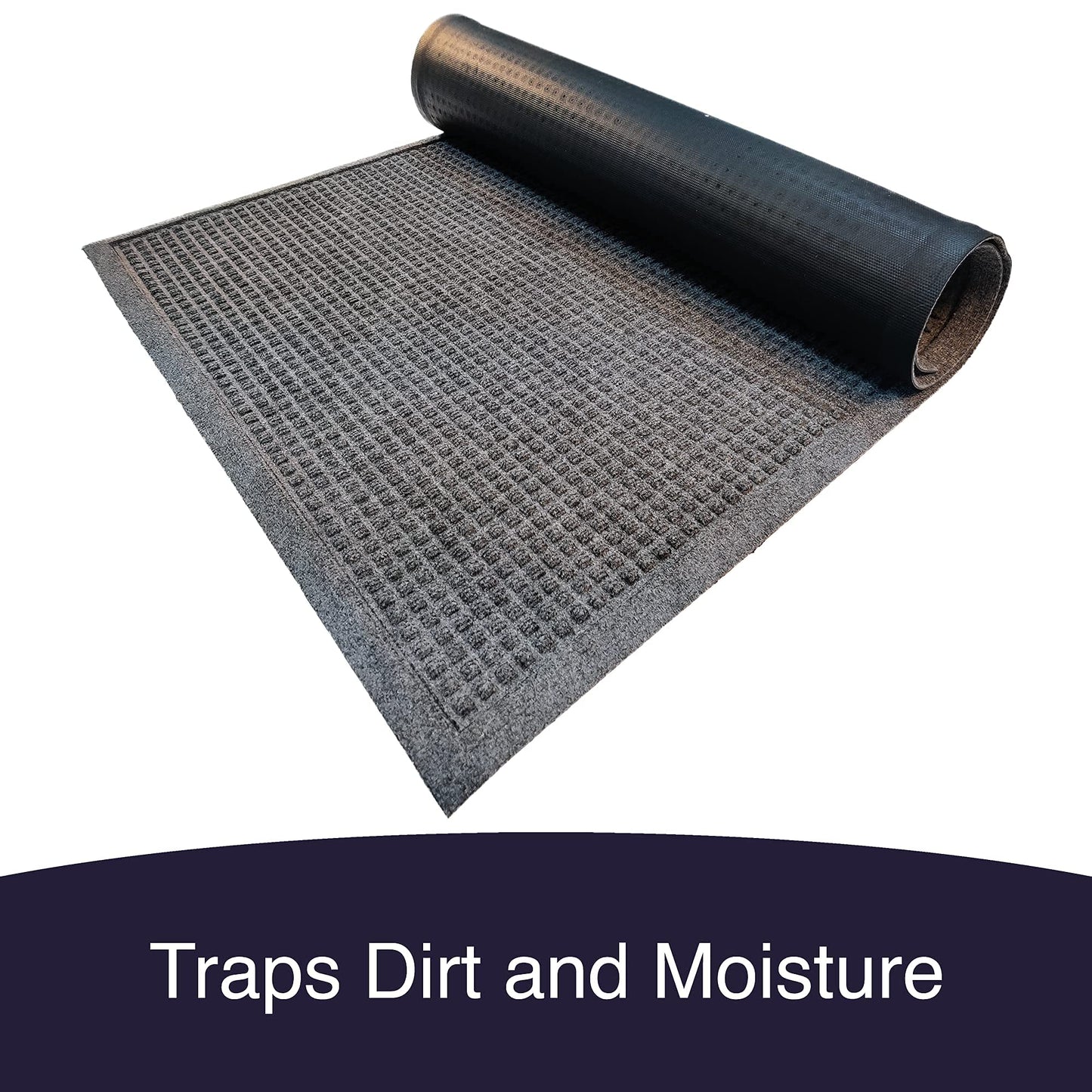 Ecomills Water Trapper Doormat, 36" x 60", Charcoal, Extra Large, Absorbent Entrance Mat for Mud, Rain, Snow, Indoor Outdoor, Non-Slip Rubber Backing, Stain Resistant, Heavy Duty