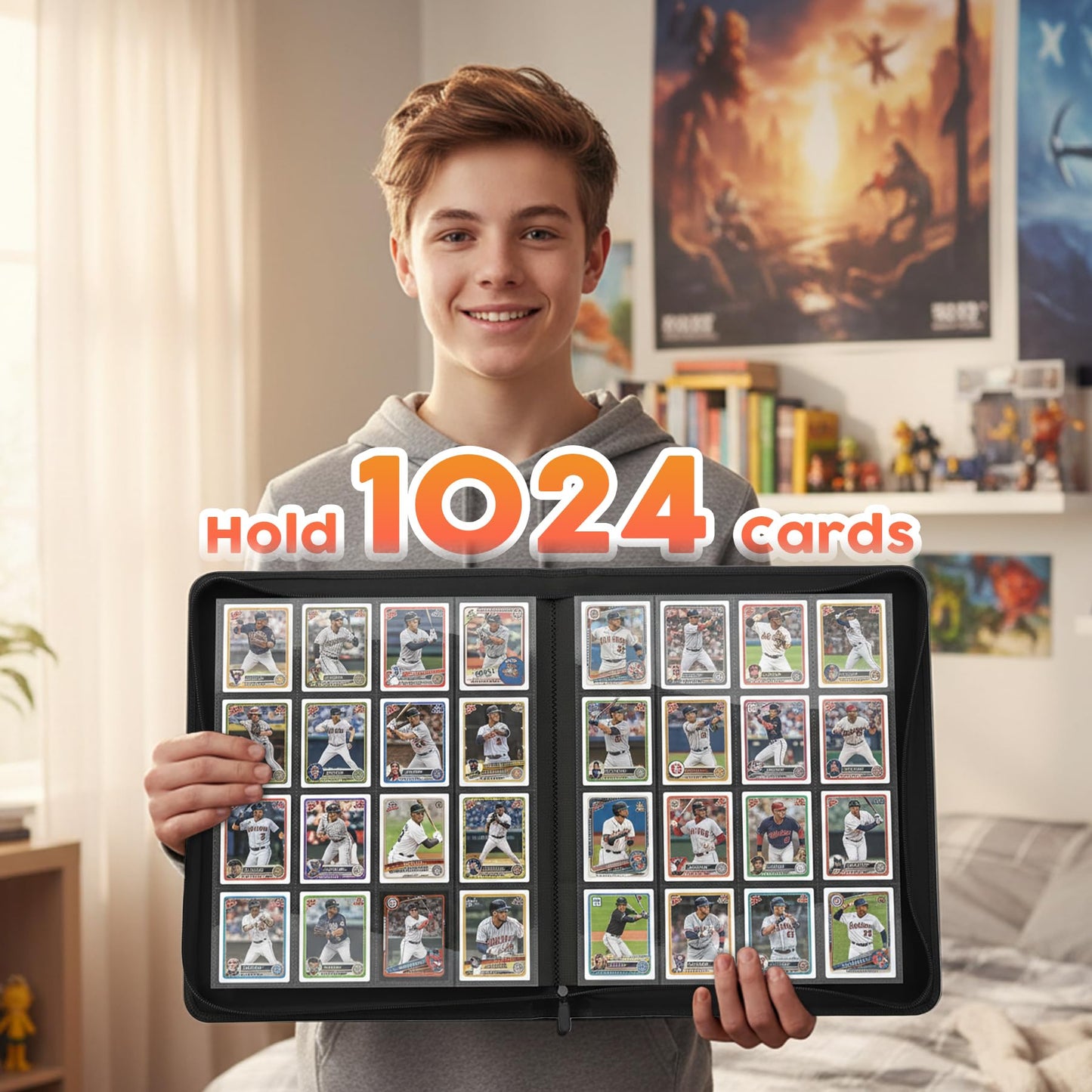 1000+ Pockets Premium Trading Card Binder, 16 Pockets Trading Card Binder Ringless Side Loading Trading,Card Holder Folders for MTG, TCG, Game Cards & Sports Cards(Black)
