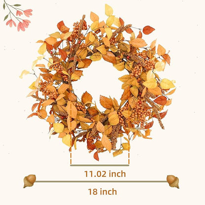 YNYLCHMX 18" Fall Wreaths for Front Door, Artificial Autumn Wreath, Fall Door Wreath with Eucalyptus Leaves and Sorghum for Home Porch Window Wall Farmhouse Decor, Indoor Outdoor, Holiday Decor