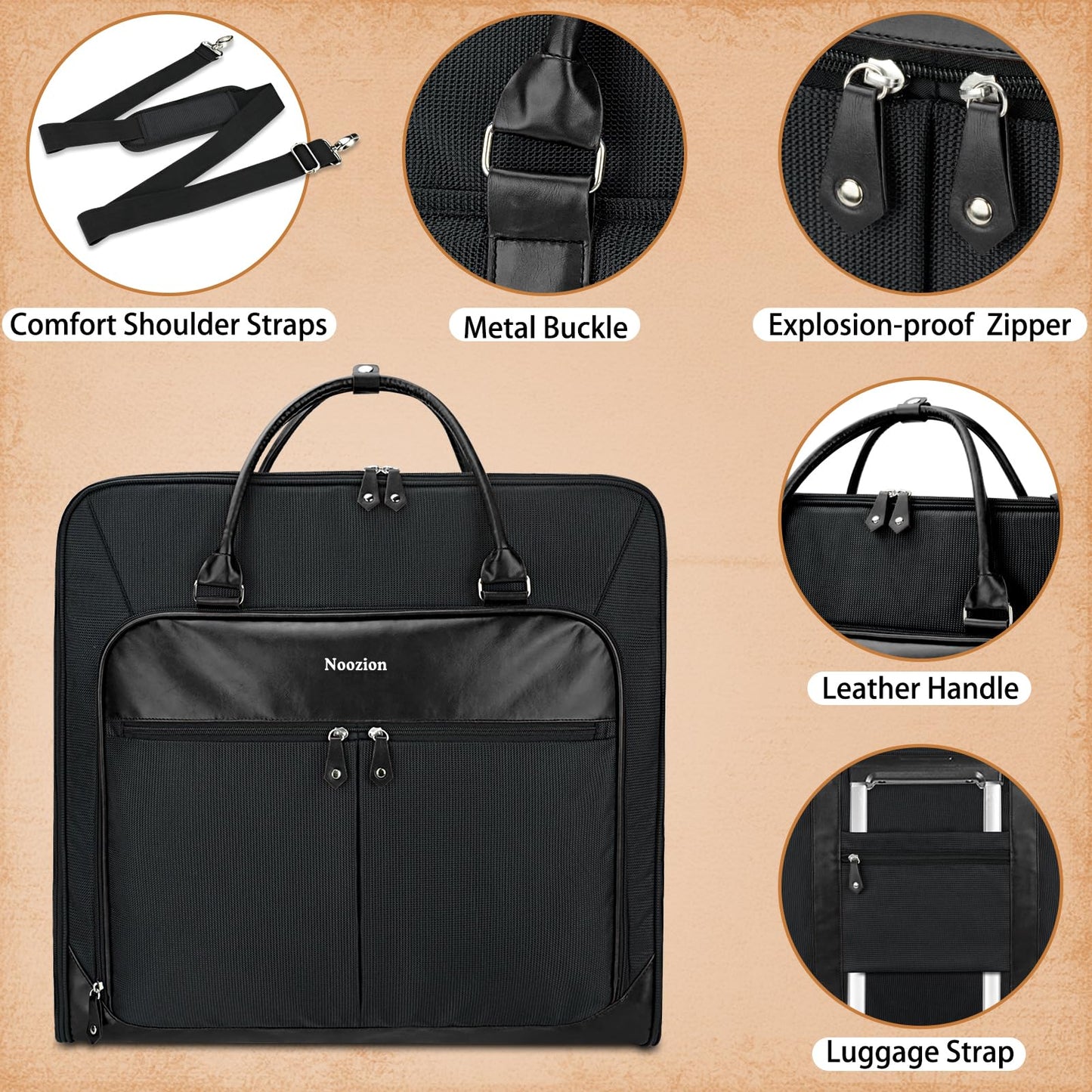 Noozion Garment Bag for Travel, Large Carry On Suit Bag for Business Up to 4 Suits, Wrinkle Free Garment Bag for Hanging Clothes with Shoulder Strap, Laptop Compartment, and Wet-Dry Pocket