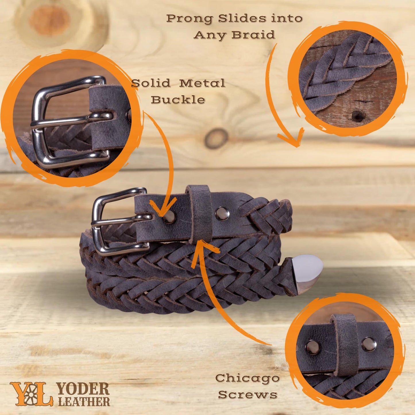 Handmade Braided Water Buffalo Dress Leather Belt (Stone Gray, 50)