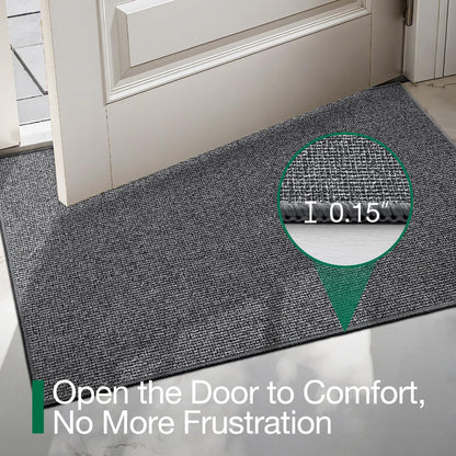 LUMI Ultra Thin Door Mat for Entryway, 17"x30" Low Profile Non Slip Rubber Backing Indoor Doormat, Easy Clean Welcome Entrance Mat for Inside House, Patio, Grey