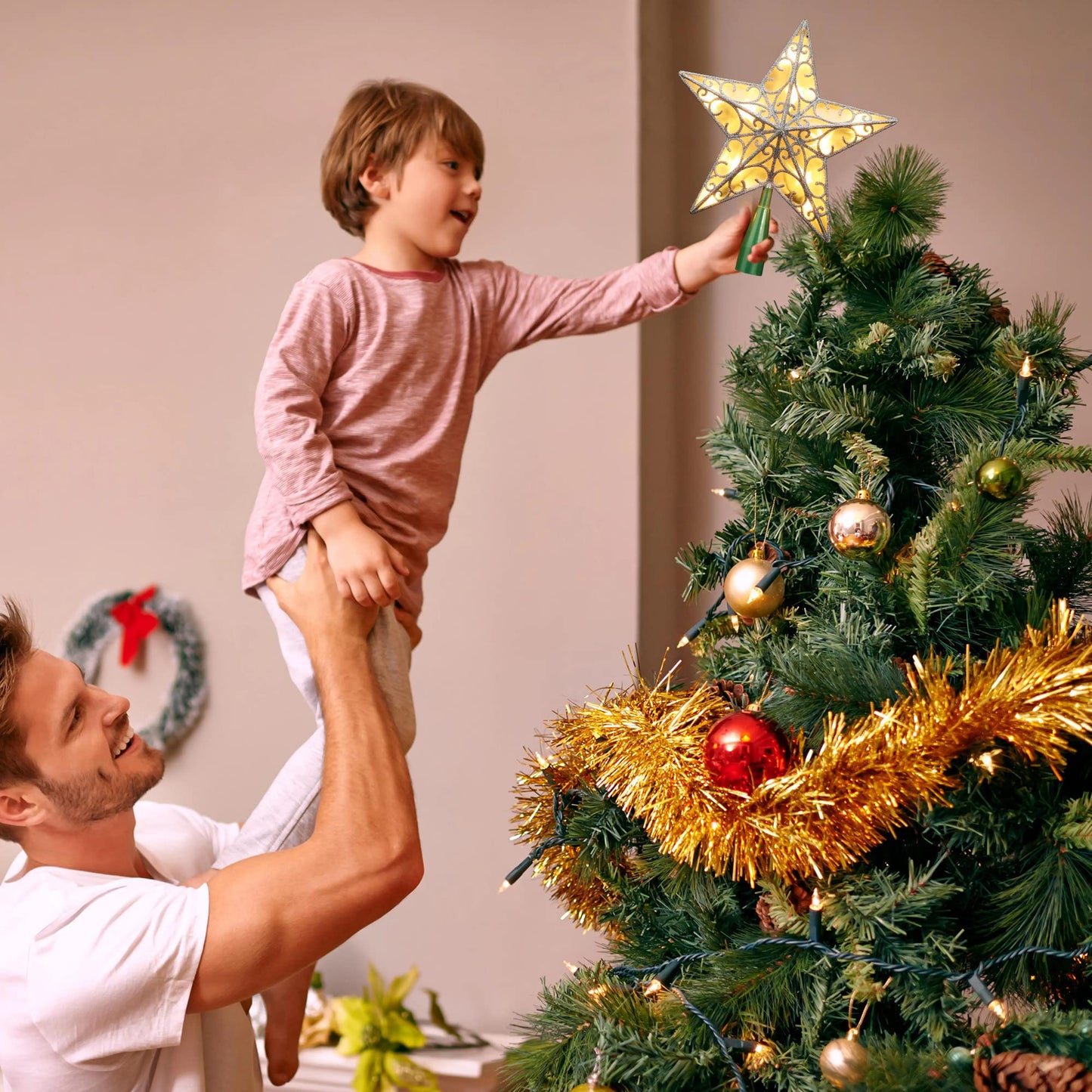 ODEETRONIC Star Christmas Tree Topper, 9.5in UL Certified 3D Star Tree Topper Lights, Double Sided Christmas Tree-top with 10 Count Incandescent Warm White Lights for Xmas Tree New Year Home, Silver