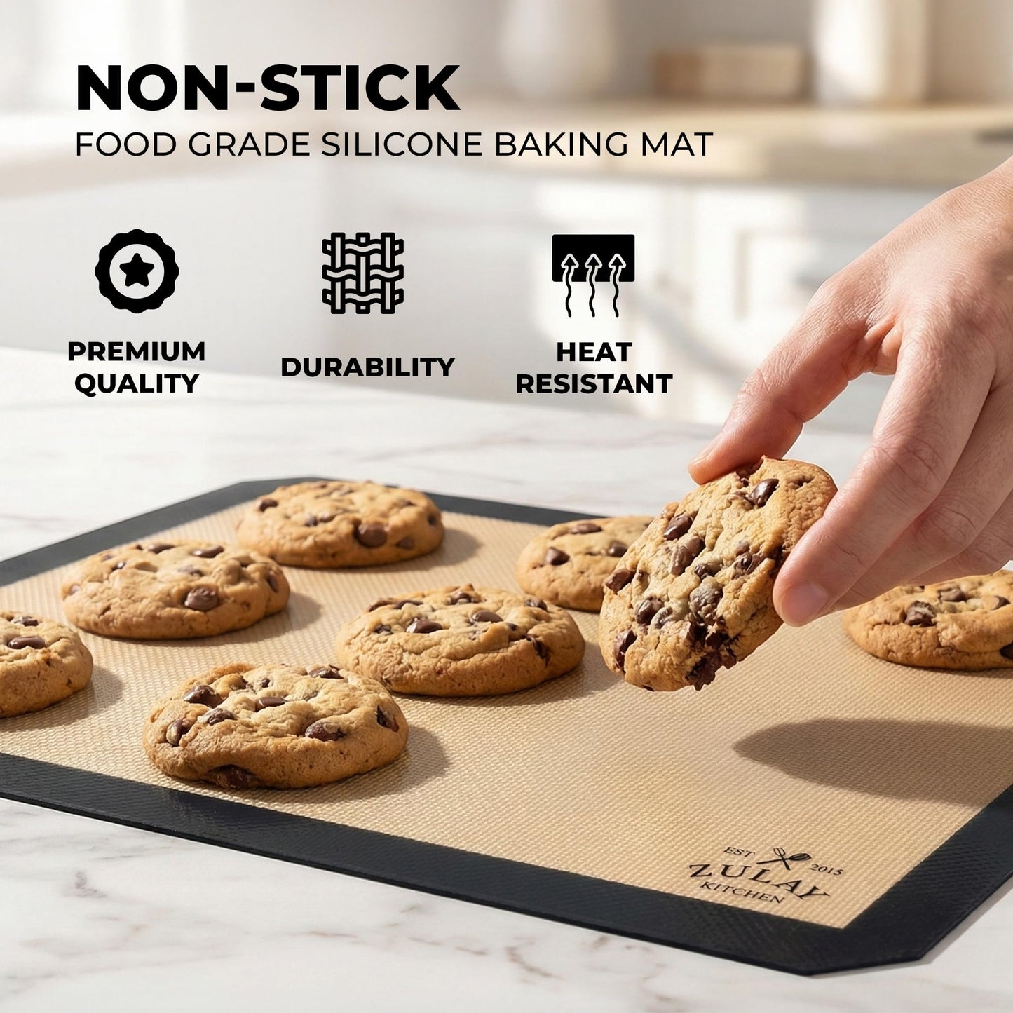 Zulay Kitchen Silicone Baking Mat 2 Pack – 16.5"×11.6" BPA-Free Reusable Baking Sheet, Heat Resistant 480°F – Non-Slip Border, Perfect for Cookies, Bread, Pastries & Oven Use - (Dark Gray)