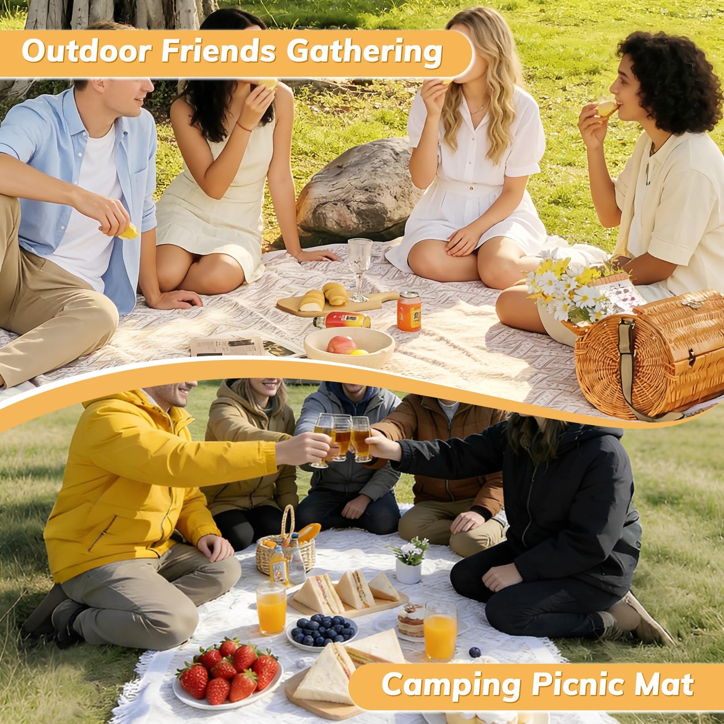 Outdoor Picnic Blanket Sandproof - Portable Lightweight T-Grid Picnic Mat for Beach, Camping, Park, Lawn, Concert & Wedding Photoshoot Indoor Bohemian Decor Machine Washable (70.8x90.5inch)