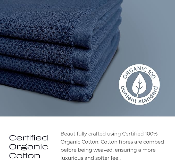 Luxury Silver-Infused Navy Blue Washcloths 4-Pack Set, 12.9"x12.9"