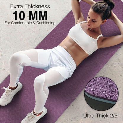 Extra Thick Exercise Yoga Mat with Strap - 2/5 Inch (10MM), Non-Slip Workout Mat for Yoga, Pilates, and Floor Exercises