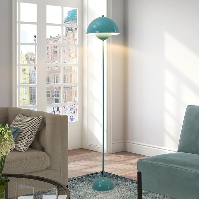 SUNLLOK Flower Pot Floor Lamp for Living Room, Metal Dome Lampshade Standing Floor Lamp with Foot Switch, Modern Reading Floor Light Fixture for Kitchen Island, Bedroom, Restaurant (Blue)