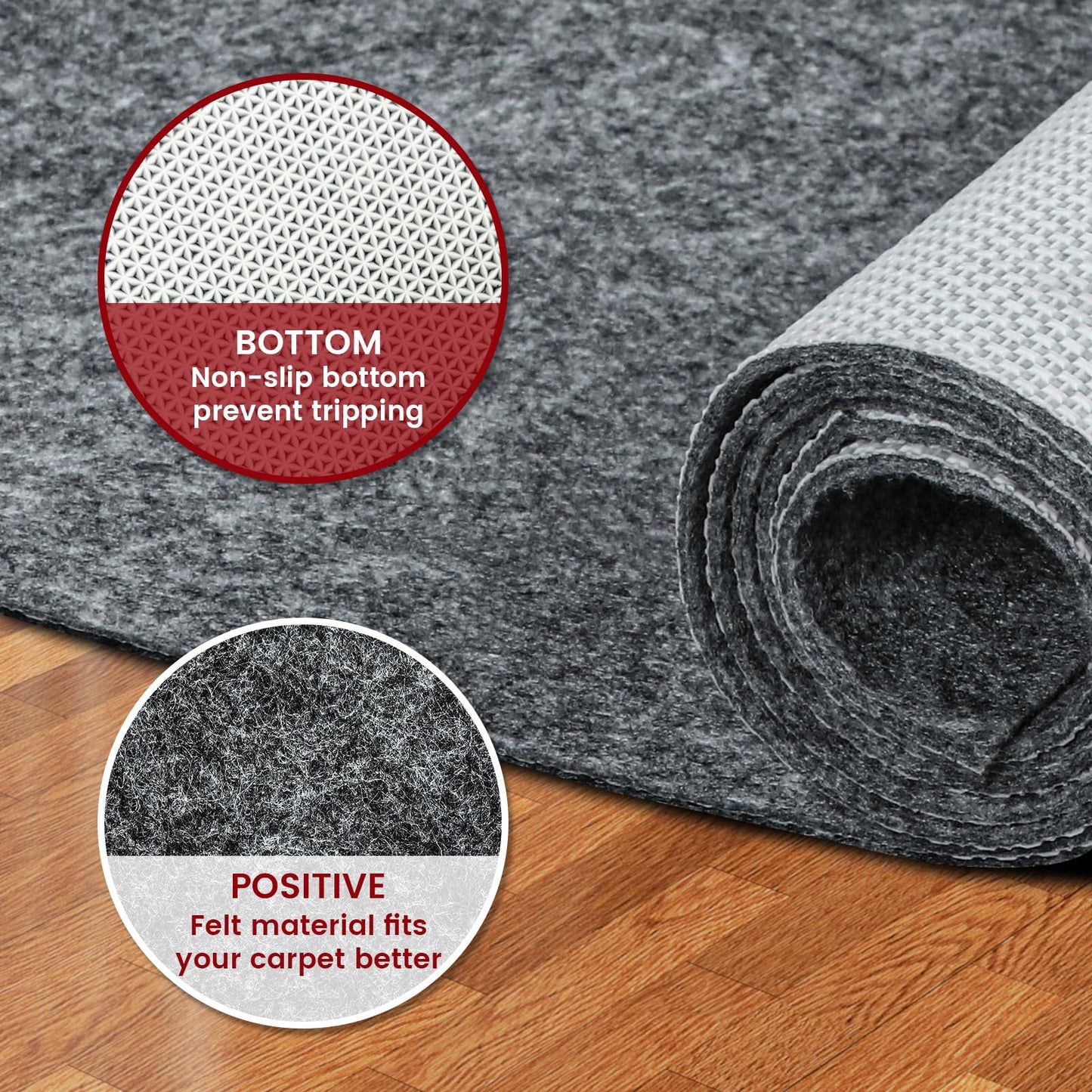 Waterproof Rug Pad, 5x7 ft Area Rug Non-Slip Carpet Pad, Non-Slip Rug Pads for All Floors and Finishes, Felt Pad for Hardwood Floors, Keeps Carpets in Place Soft and Safe