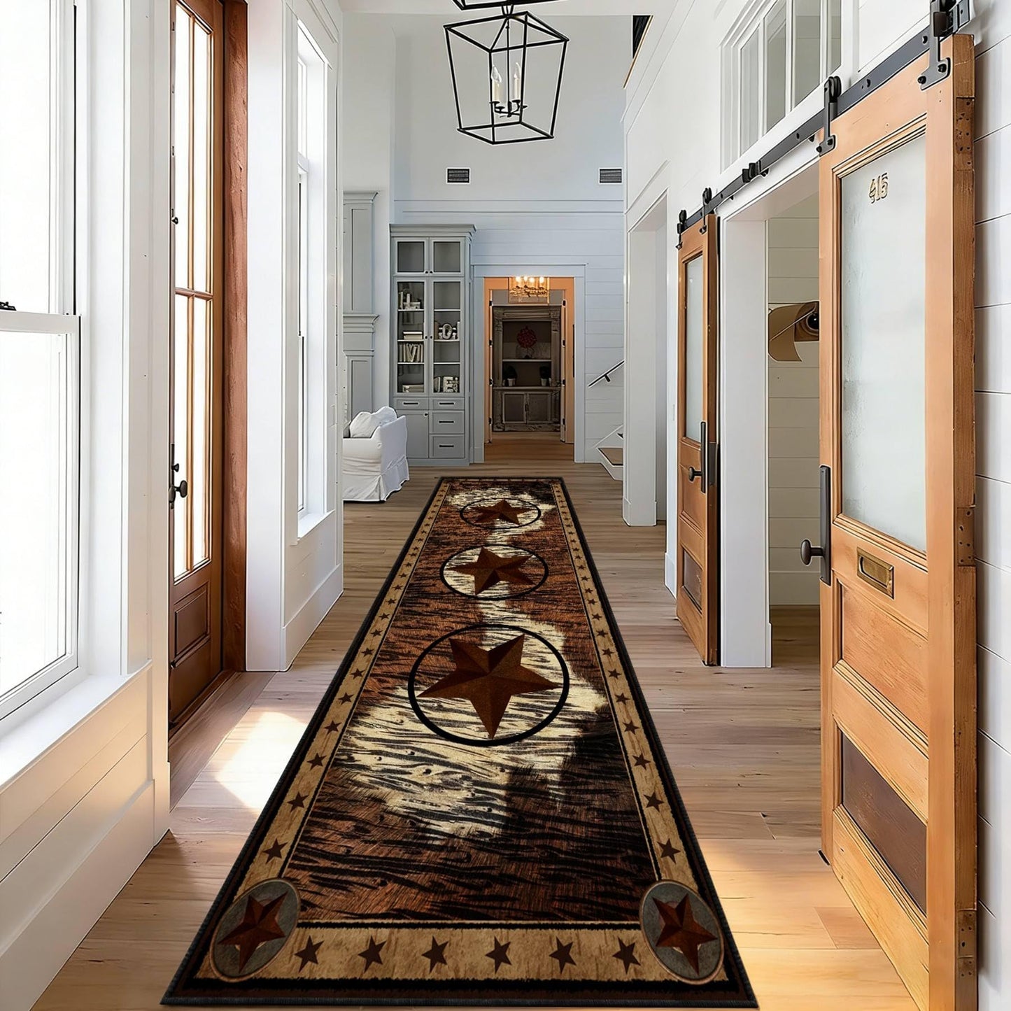 CRJMKS 2.6x7 Western Rugs for Hallway Rustic Brown Texas Stars Long Runner Rug,Native American Tribal Inspired Indoor Accent Throw Carpet for Farmhouse Bathroom Rug Non Slip Easy to Clean