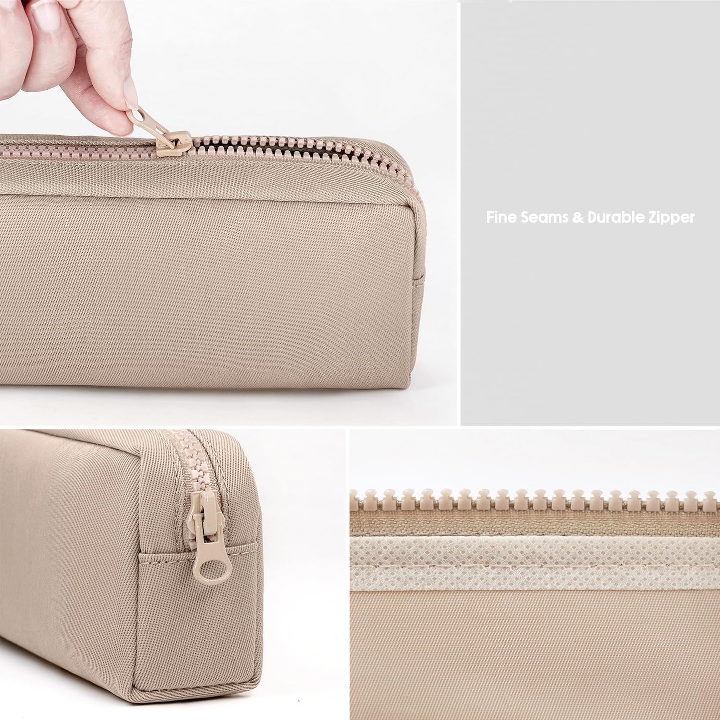 DOBMIT Big Capacity Pencil Case, Pure Color Pen Pouch with Zipper Stationary Storage Bag for Adult Officers, Khaki