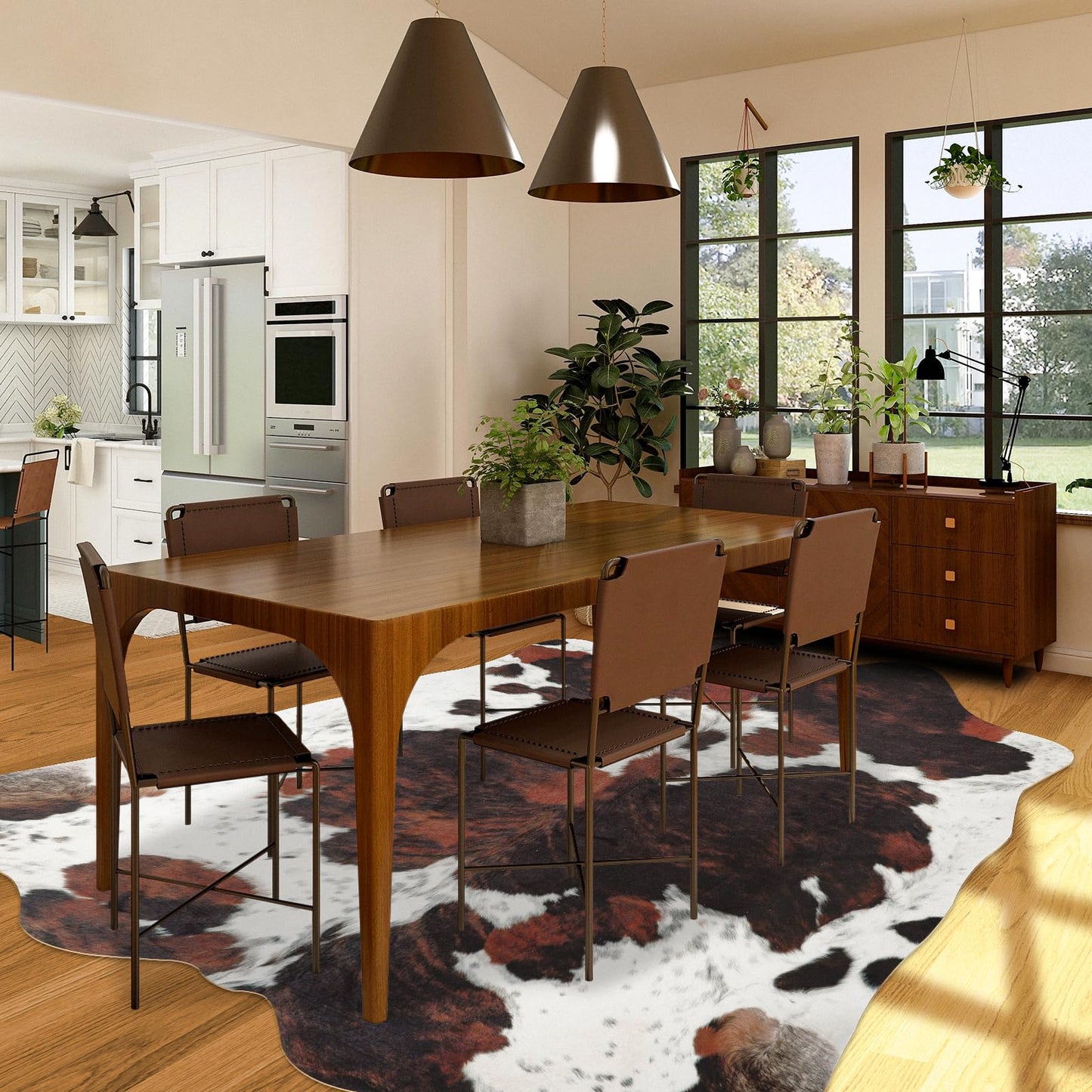 Faux Cowhide Rug 7.6x6.2 ft Cow Print Rug Cow Hide Carpet Animal Print Rugs Non Slip Area Rug for Bedroom Living Room Dining Room Western Decor