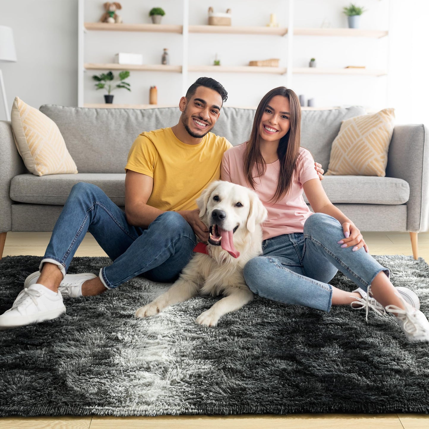 4x6 Black and White Area Rug for Bedroom Living Room Dining Room, Fluffy Shag Soft Plush Furry Carpet, Non-Slip Indoor Floor Mat for Kids Home Decor