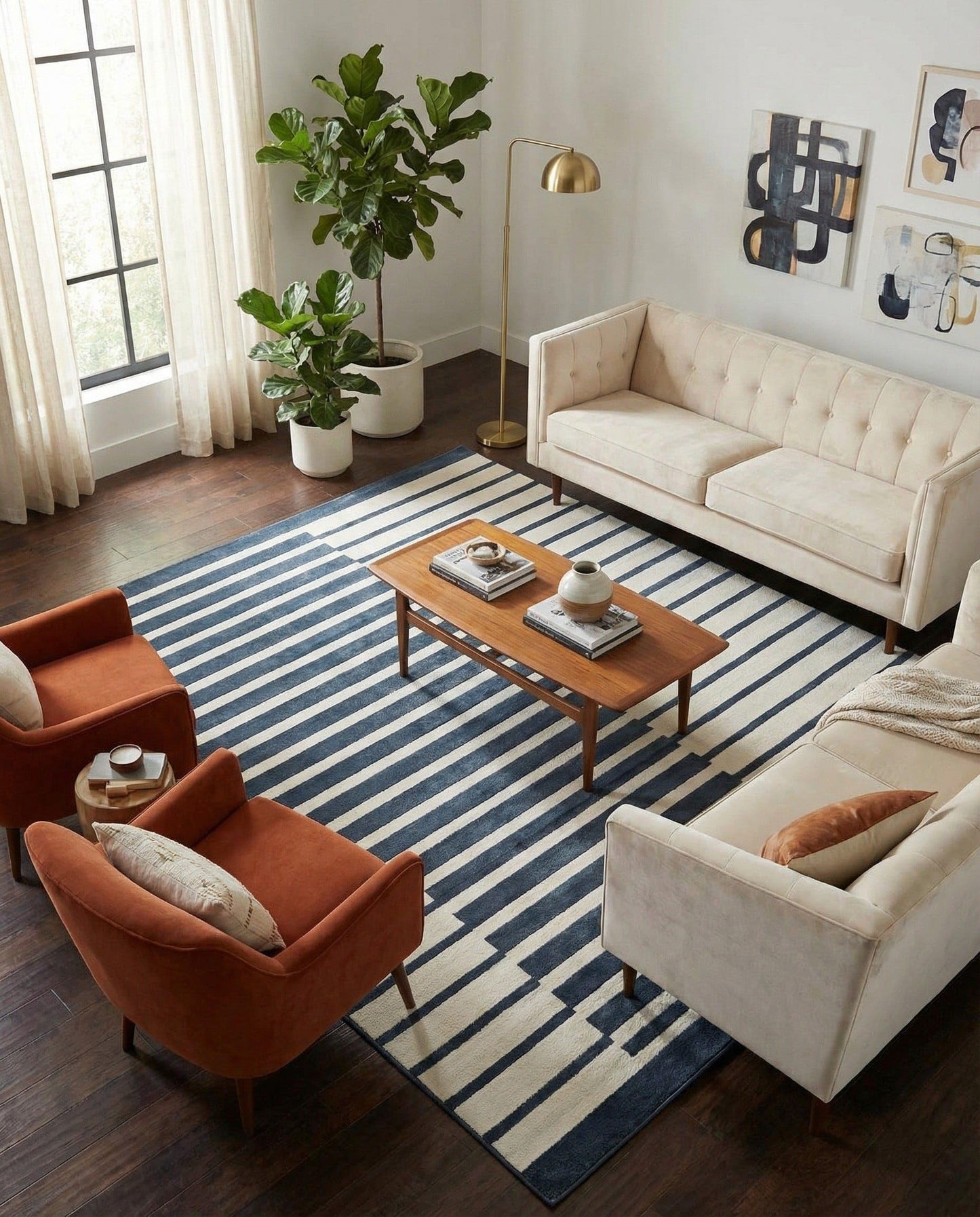 Rugs.com - Oslo Rug – 10 Ft Square Blue Easy-Clean Area Rug – Modern Geometric Stripe Pattern for Living Room, Bedroom, Dining Room