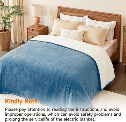 Heated Blanket Electric Blanket King 100"x90" Heating Blanket with Dual Control 10 Heat Levels & 10 Hours Auto-Off Overheat Protection Cozy Soft Flannel King Size Blanket Fast Heating Machine Washable