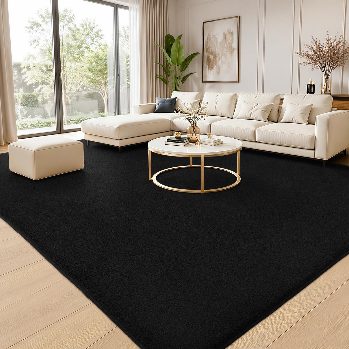 Black Large Area Rugs for Living Room Memory Foam Carpet Non-Slip Washable Rug Perfect Decor for Modern Home 4x6ft