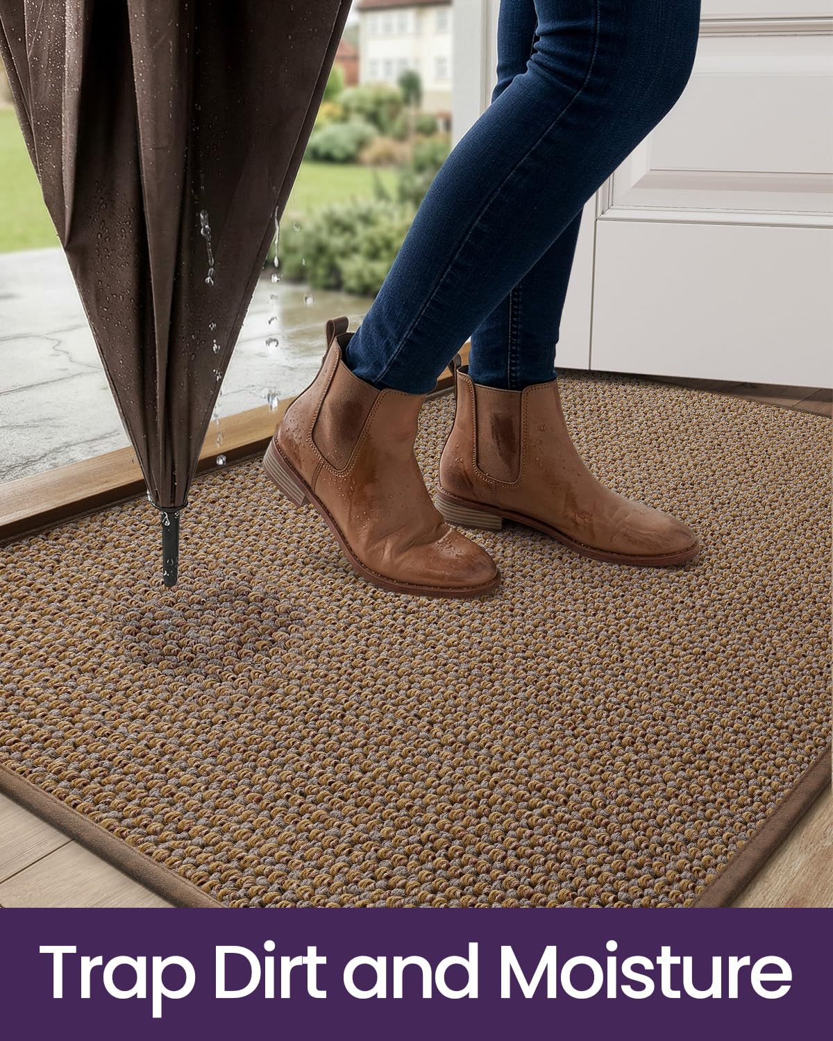 DEXI Indoor Door Mat Front Entrance, 24x36 Entryway Mats Inside Entry, Non Slip Washable Low Profile Doormat Dirt Trapper for House Floor Patio Backdoor, Beige
