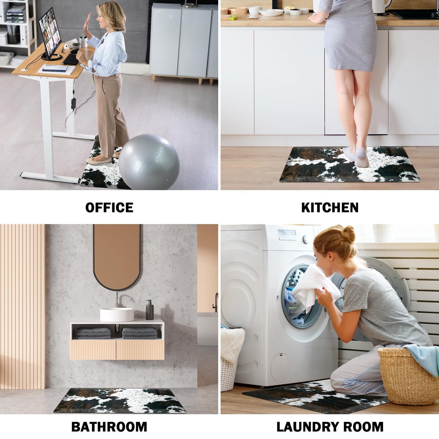 Tyrot Cowhide Kitchen Mat Cushioned Anti Fatigue - 1/2 Inch Thick Western Cow Kitchen Mats for Floor, Non Slip PVC Waterproof Standing Desk Ergonomic Comfort Rugs for Sink, Office, Laundry, 17.3x28