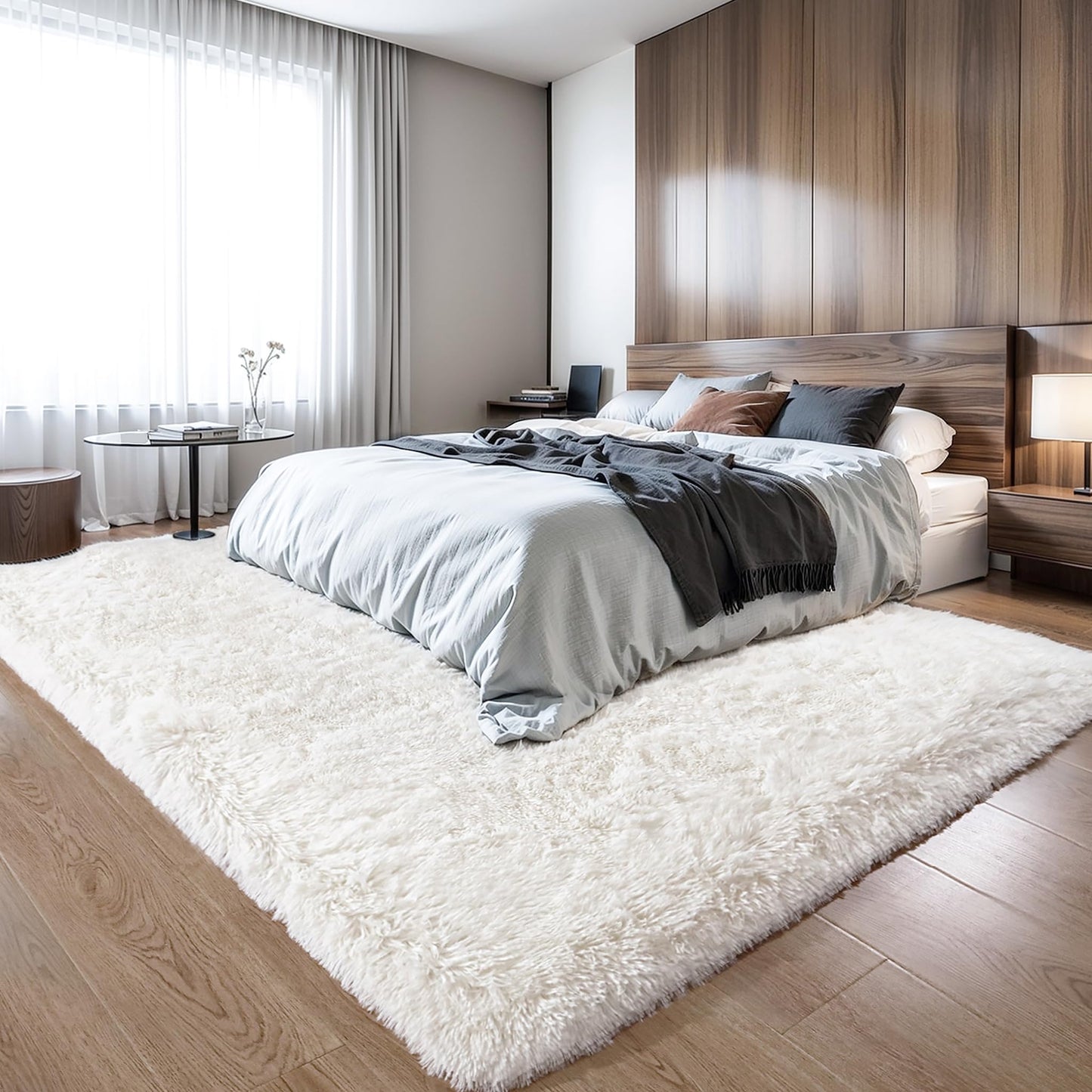 KICHOWUA Thick Area Rug Cream White Fluffy Shag 3x5 for Girls Bedroom, Soft Plush Fuzzy Shagggy Carpet for Living Room, Thickened Washable Non-Slip Furry Rug for Kids Toddler Boys Dorm Nursery, Ivory