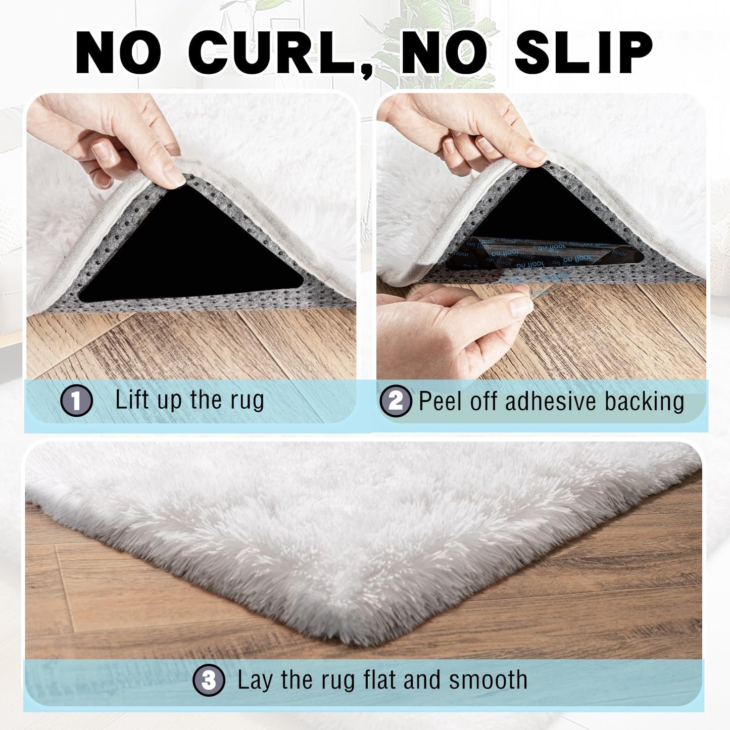 AAFKK 4x6 Area Rug for Bedroom, White Rugs for Living Room Nursery Kids Room Dorm Home Decor Aesthetic, Fluffy Shaggy Rug with 4 Anti-Slip Carpet Tapes