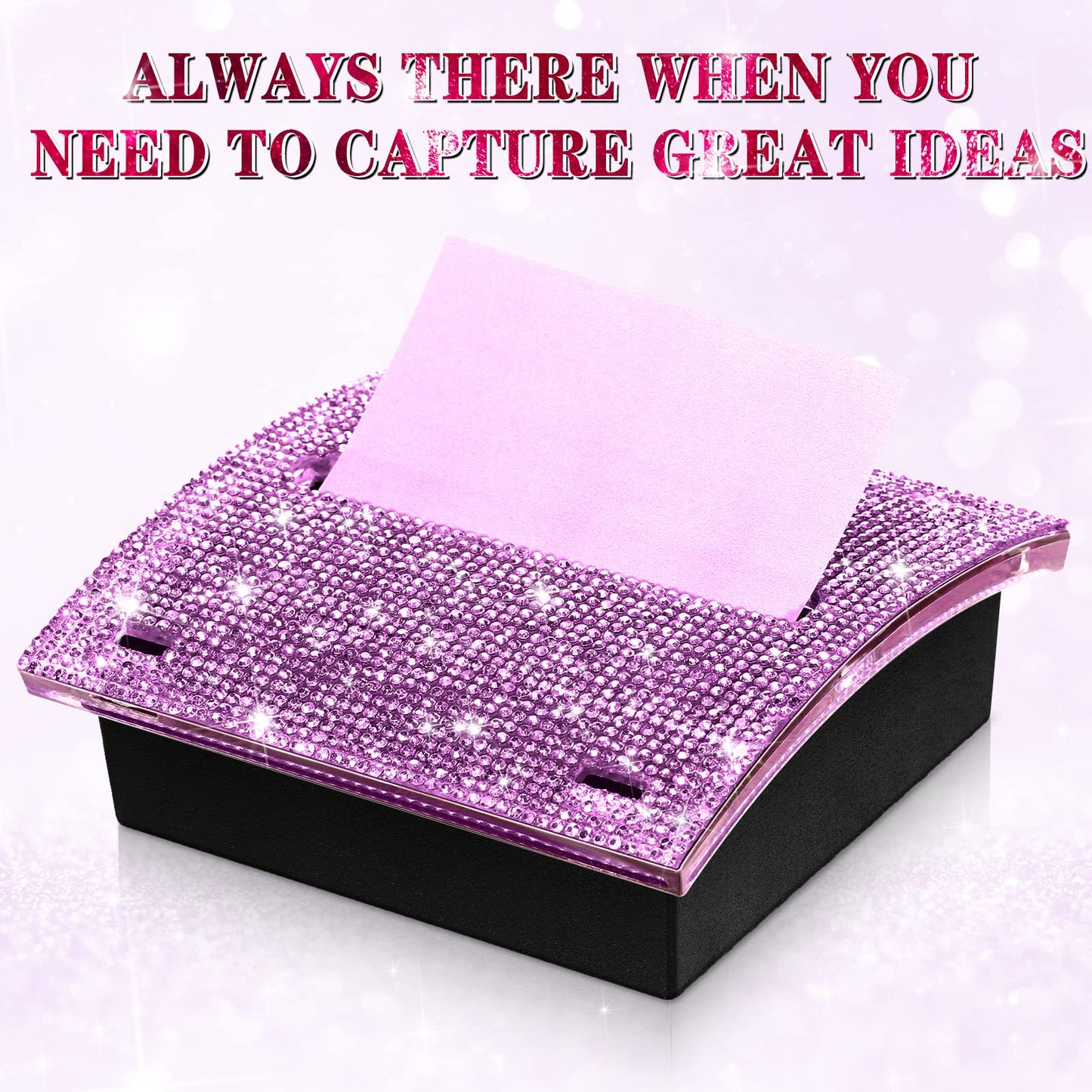 Eersida Rhinestone Self Stick Note Pad Holders 4 x 4 Inches Purple Cute Note Holder Sticky Dispenser Bling Memo Stick Dispenser for Office Employee Coworkers Gifts Home Desk Supplies