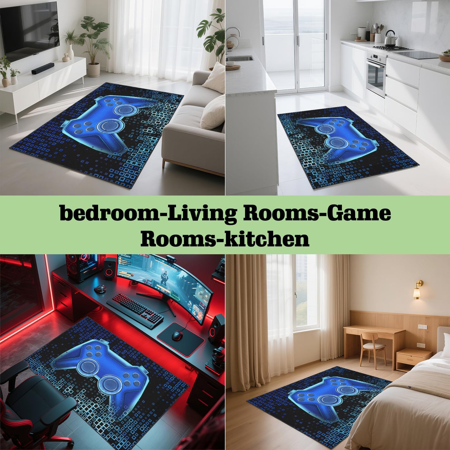 Vesocro Gamer Rug for Room,3x5 ft Non-Slip Cool Gaming Carpet for Bedroom Livingroom and Game Room Rug Decor