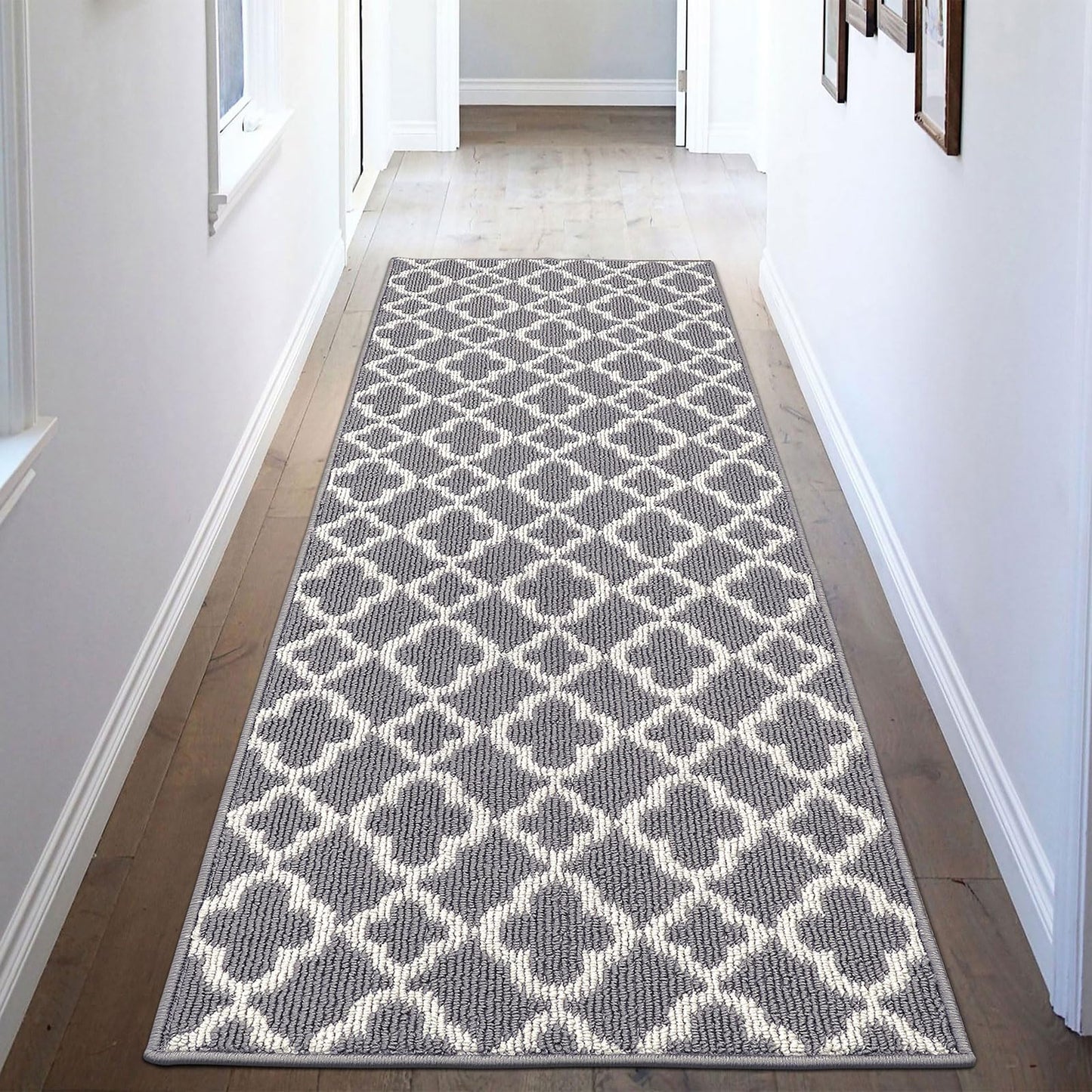 U'Artlines Runner Rug for Hallway 2×6feet Non Slip Kitchen Floor Carpet Runners Grey Geometric Pattern Machine Washable Area Rug for Entryway Bathroom