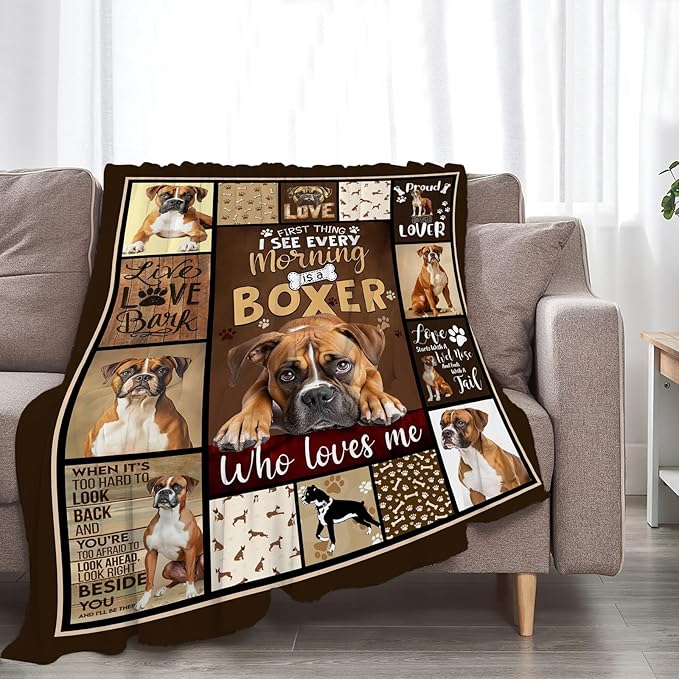 Boxer Dog Blanket, Puppy Throw Blankets, Animal Fuzzy Plush Blanket Ultra Soft for Dog Lover Gift Kids Teens Women Men Girls Boys Stuff Decor for Home Bedding Sofas Couch Camping 50"X40"