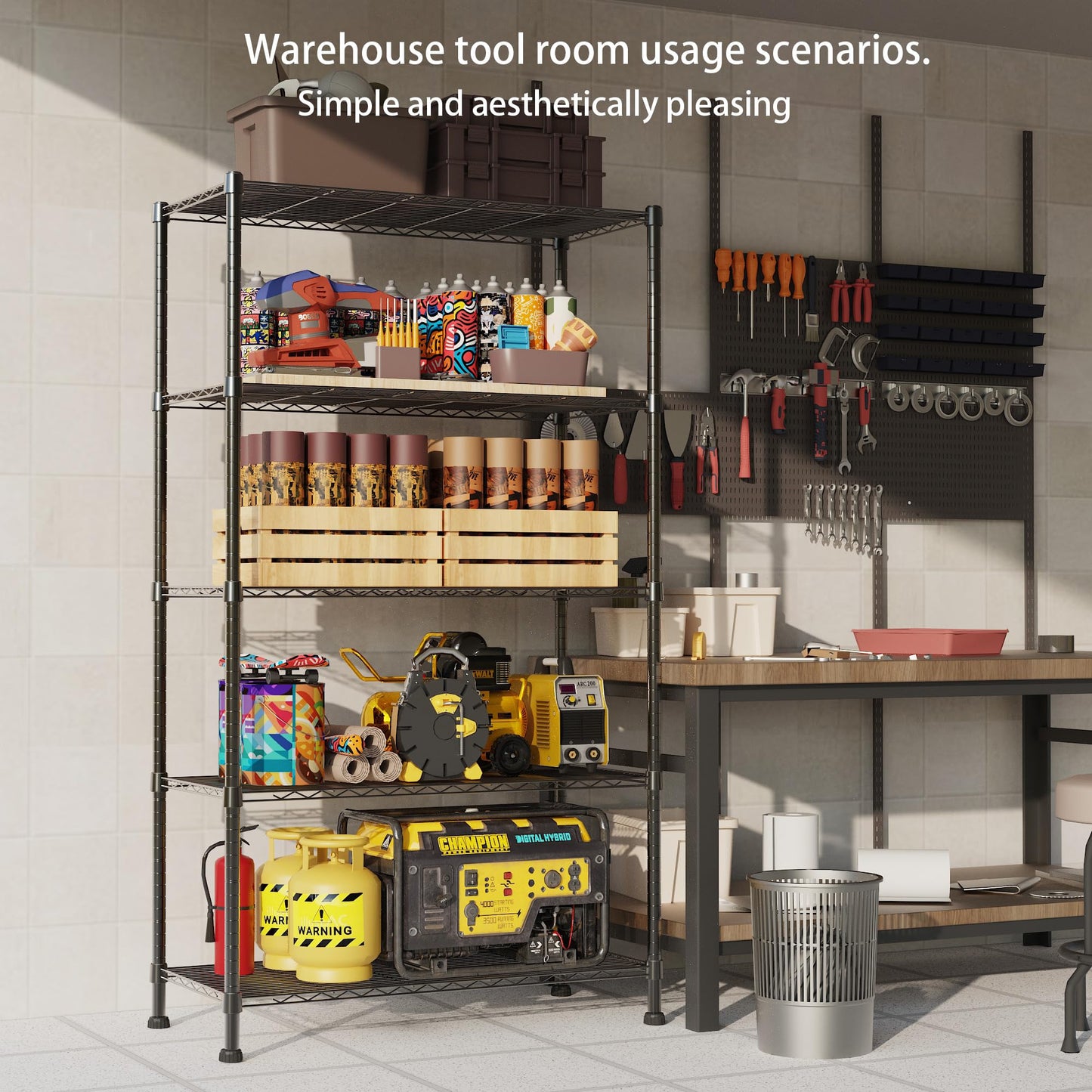 REGILLER 5-Wire Shelving Metal Storage Rack Adjustable Shelves,Standing Storage Shelf Units for Laundry Bathroom Kitchen Pantry Closet(Black,11.8" D x 16.6" W x 53.5" H)