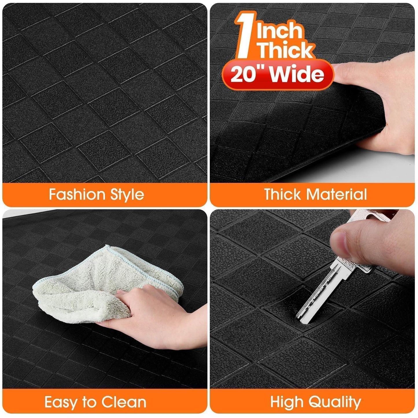 StepRite 1” Thick Kitchen Mats for Floor, Anti Fatigue Kitchen Rugs, Non-Slip,Heavy Duty Water Resistant Kitchen Rug, Standing Desk Mat for Friends, Family, Home, Kitchen, Office (72" x 20", Black)
