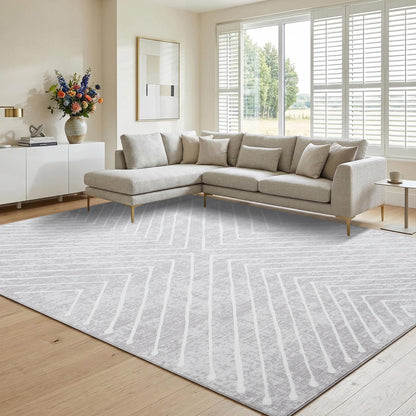 Garvee 8x10 Rugs for Living Room Geometric Rug for Bedroom Washable Rugs Contemporary Stain Resistant Easy Cleaning Non Slip Floor Cover for Dining Room Office Nursery, Light Grey