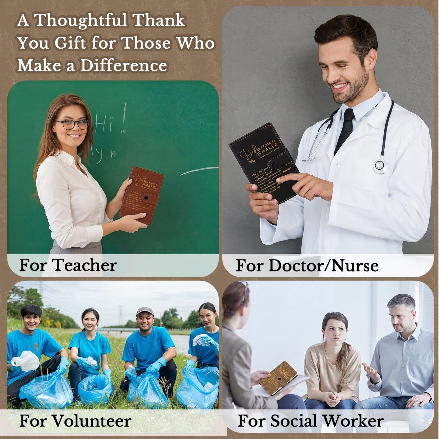 Marspark 10 Set Difference Maker Employee Appreciation Gifts Inspirational A5 Leather Notebooks with Pens Thank You Gifts Motivational for Men Women Volunteers Teachers