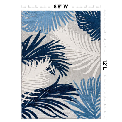 Rugshop Navy Lucca Contemporary Floral Indoor/Outdoor Area Rug Durable Polypropylene, Weather Resistant, Easy to Clean for Backyard, Deck and Outdoor Lounge 8'8" x 12'