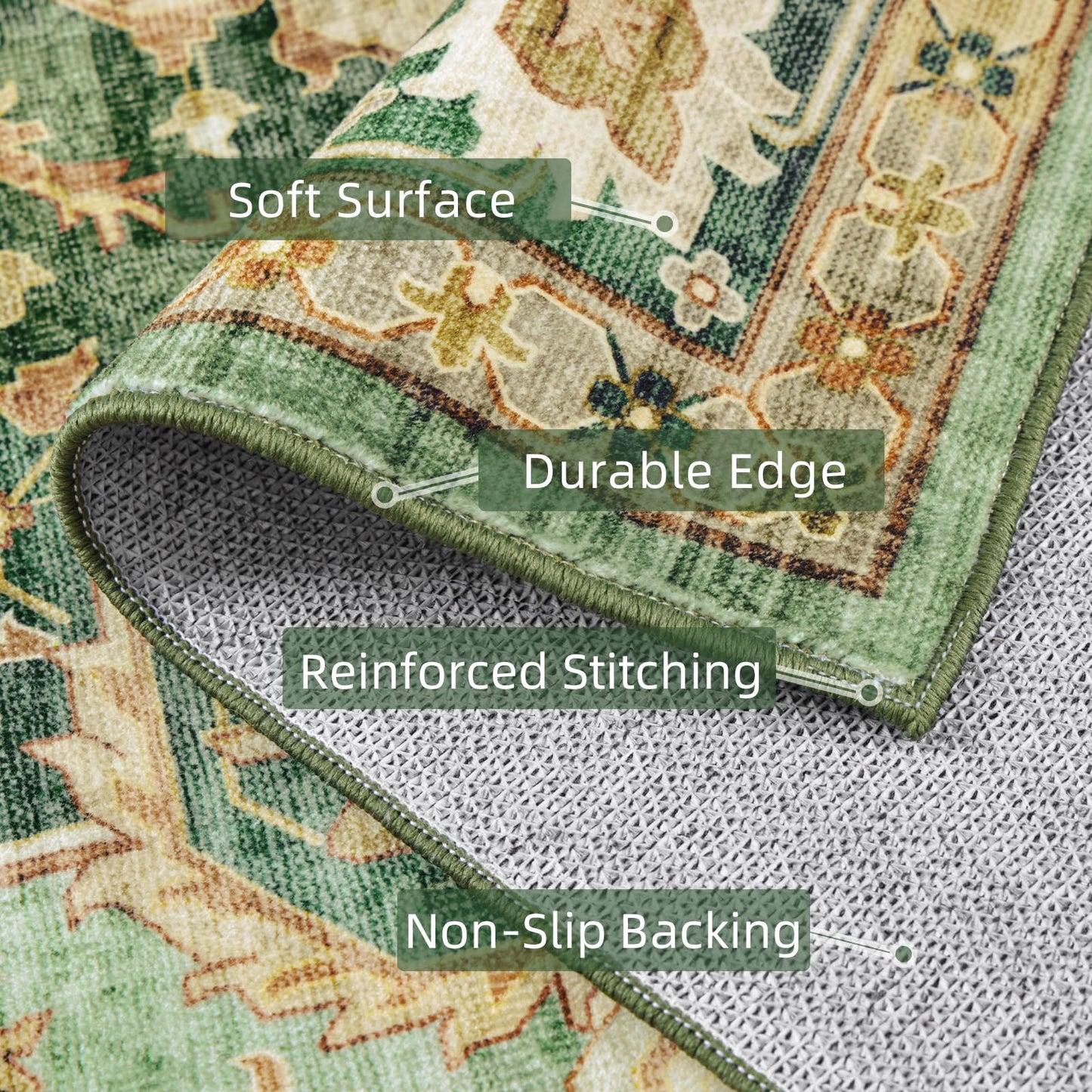Green Area Rug Entryway Rugs for Bedroom Bathroom Kitchen - 2x3 Small Soft Rugs Low Pile Keep Off Rug Carpet Washable Rug Oriental Indoor Boho Area Rug Cute 2x3ft