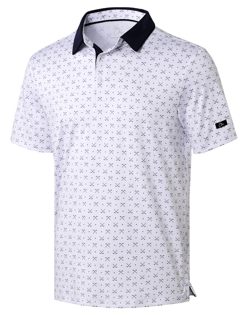 Obla Mens Golf Polo Shirts Short Sleeve Dry Fit Performance Moisture Wicking Casual Print Collared Golf Shirts for Men(White Golf Clubs_XXL)