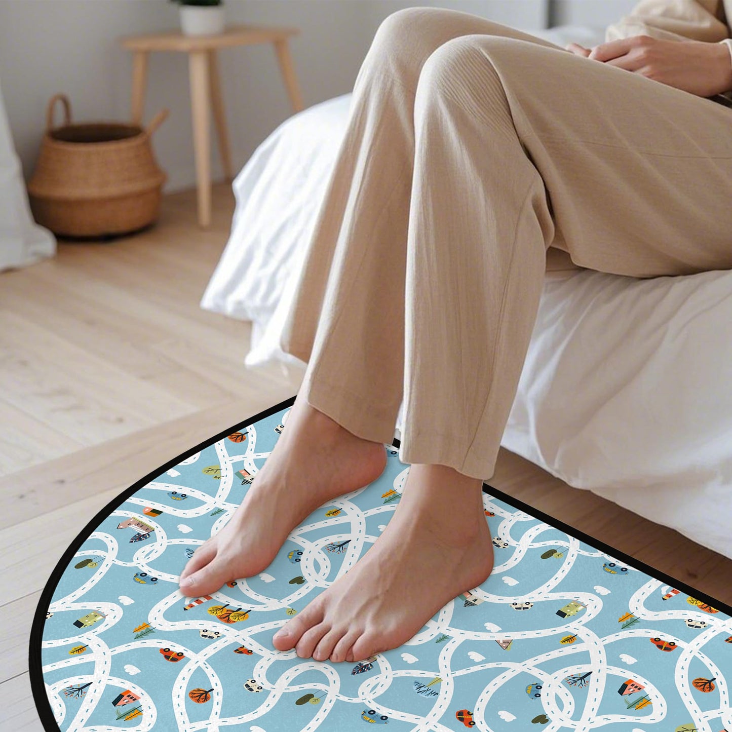 HUXINO Kids Play Mat with Maze City Road Map, Non-Slip Half Circle Rug for Car Play, Interactive Educational Game Mat for Bedroom and Playroom, 36x24 Inch