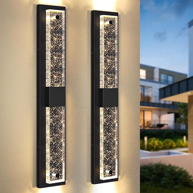31.5in Large Size Outdoor Wall Light Fixtures with Crystal Bubble Glass, Waterproof Exterior Sconces LED Wall Lanterns, Porch Lights Wall Mounted 10W 3000K Outside Lights for House Front Door Garage