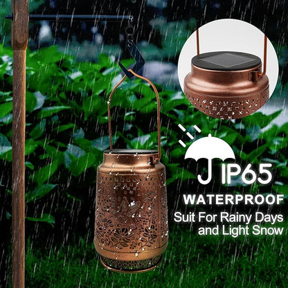 Boho Solar Lanterns Outdoor Birthday Gifts for Women Mom Grandma Metal Hanging Solar Powered Unique Garden Decorative LED Lights (Fengming)