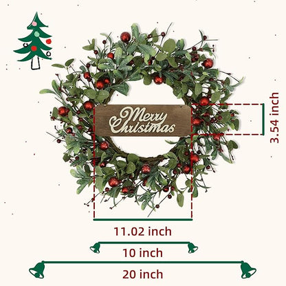 YNYLCHMX 20 Inch Christmas Wreath for Front Door, Winter Wreath with Welcome Sign Eucalyptus leaves Red Berry, Artificial Door Xmas Wreaths for Window Wall Fireplace Farmhouse Holiday Party Decoration