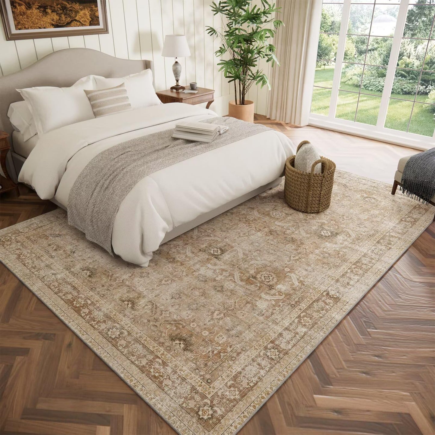 Hedwior Boho Washable 5x7 Area Rugs for Living Room, Cushioned, Brown
