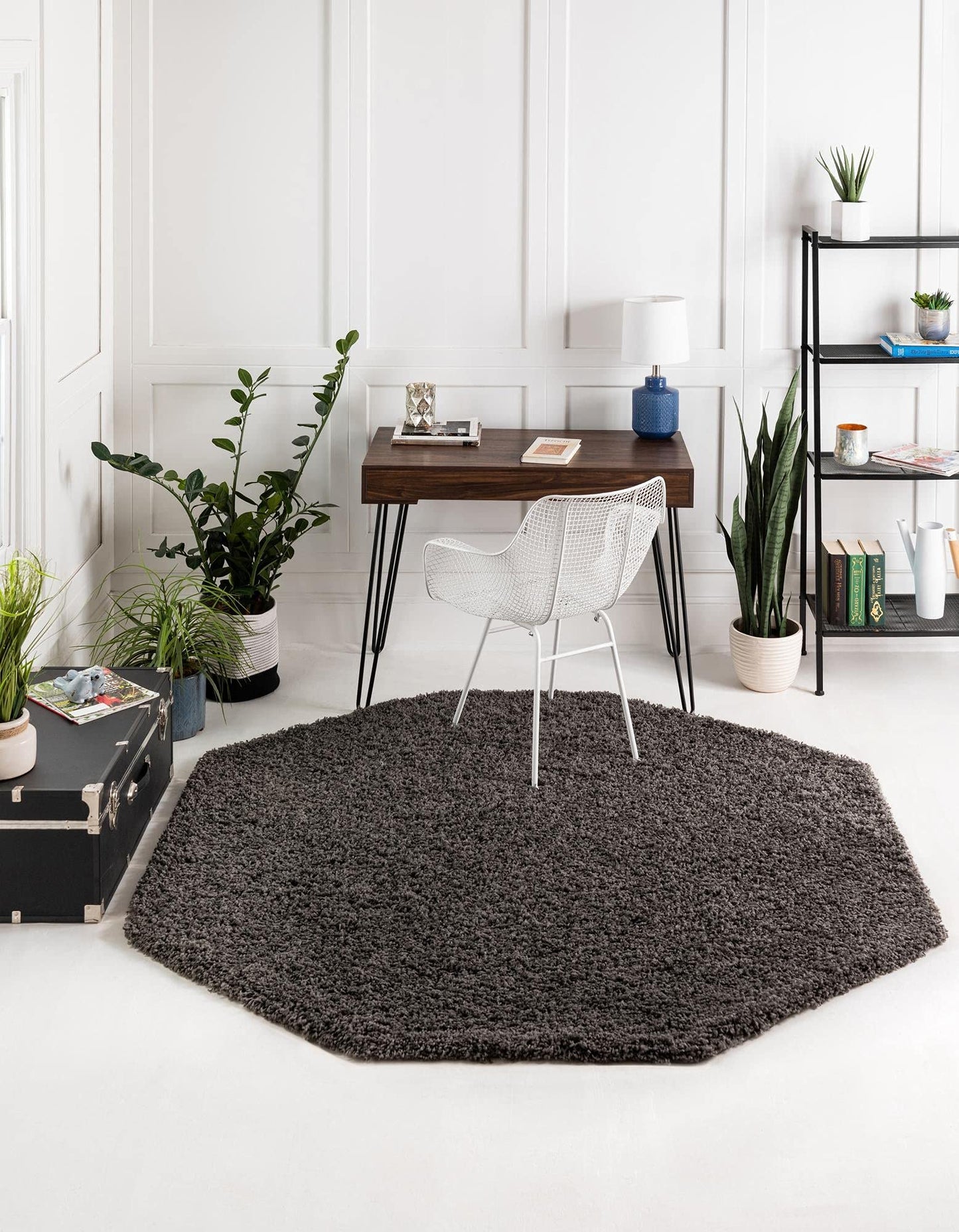 Unique Loom Solid Shag Collection Area Rug (4' Octagon, Graphite Gray)