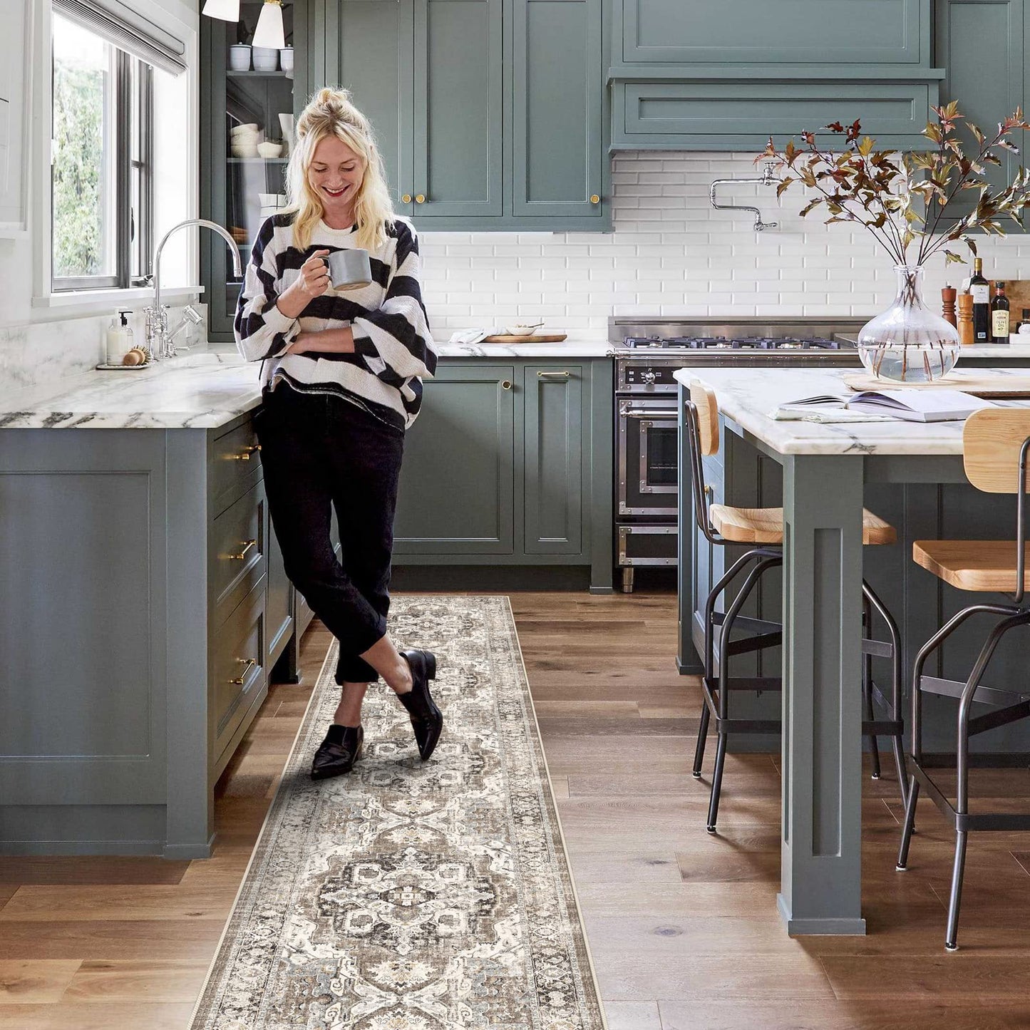 YOUFORTONG 2x12 Runner Rugs for Hallways Soft Kitchen Rug Non Slip Rug Runner with Rubber Backing Washable Non Shedding Farmhouse Runner Rug (Beige/Brown/Grey, 2X12)