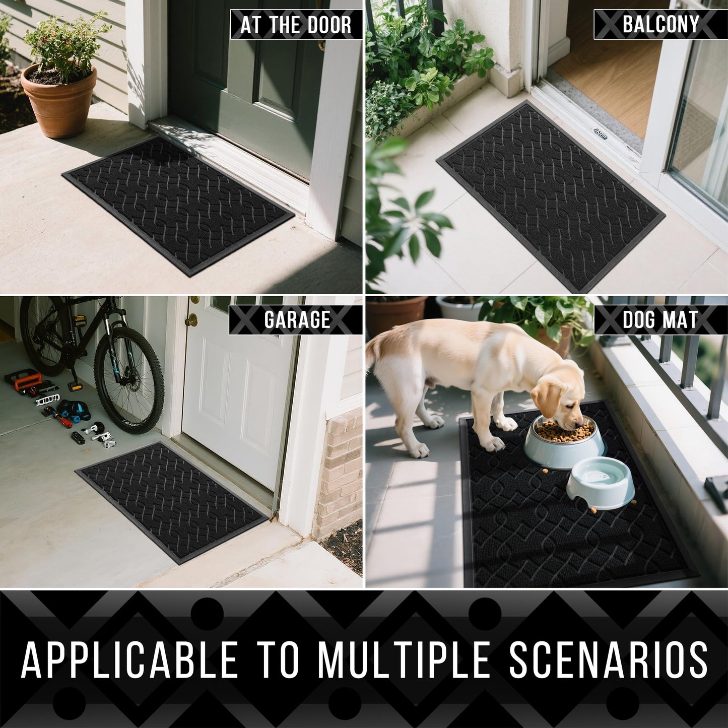 Yimobra Outdoor Mats for Front Door 29.5x17, All-Season Waterproof Doormat Outdoor Entrance, Heavy Duty Non-Slip Outside Door Mat for Garage Patio Proch Entryway Indoor, Black