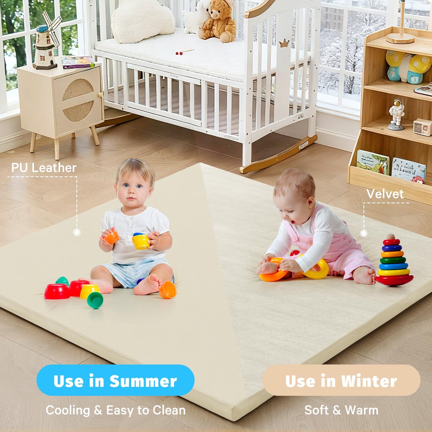 ILPEOD Waterproof Baby Play Mat for Floor Memory Foam 50 * 50 Cushion Playpen Playmat Tummy Time Crawling Mat Nursery Rug Thick Pad Create Soft & Safe Area for Infants,Toddler,Kids,Beige