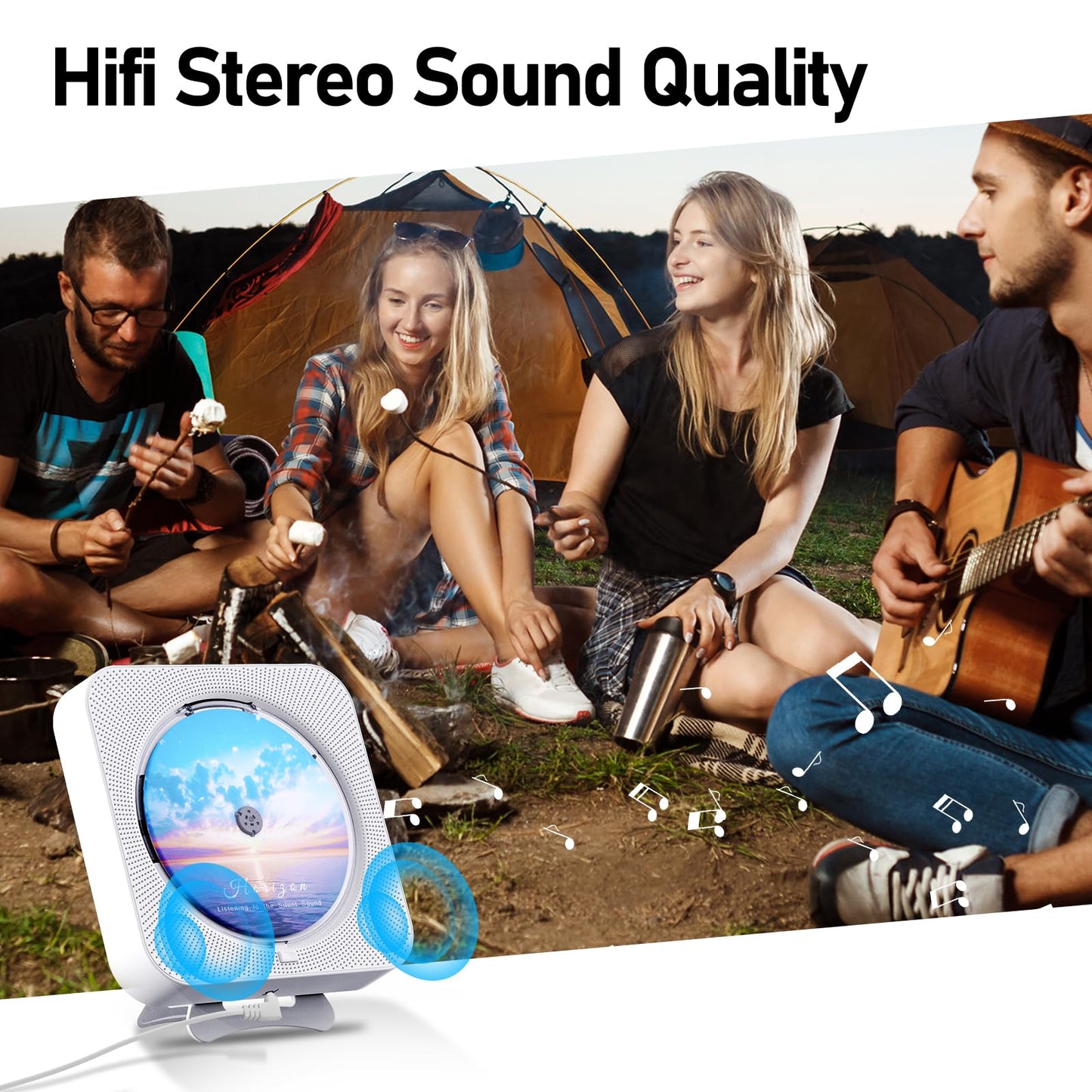 MICOCIOUS Bluetooth Portable Home CD Music Player with Remote Control, Timer, Built-in Speakers and LED Display - FM Radio Boombox (White)