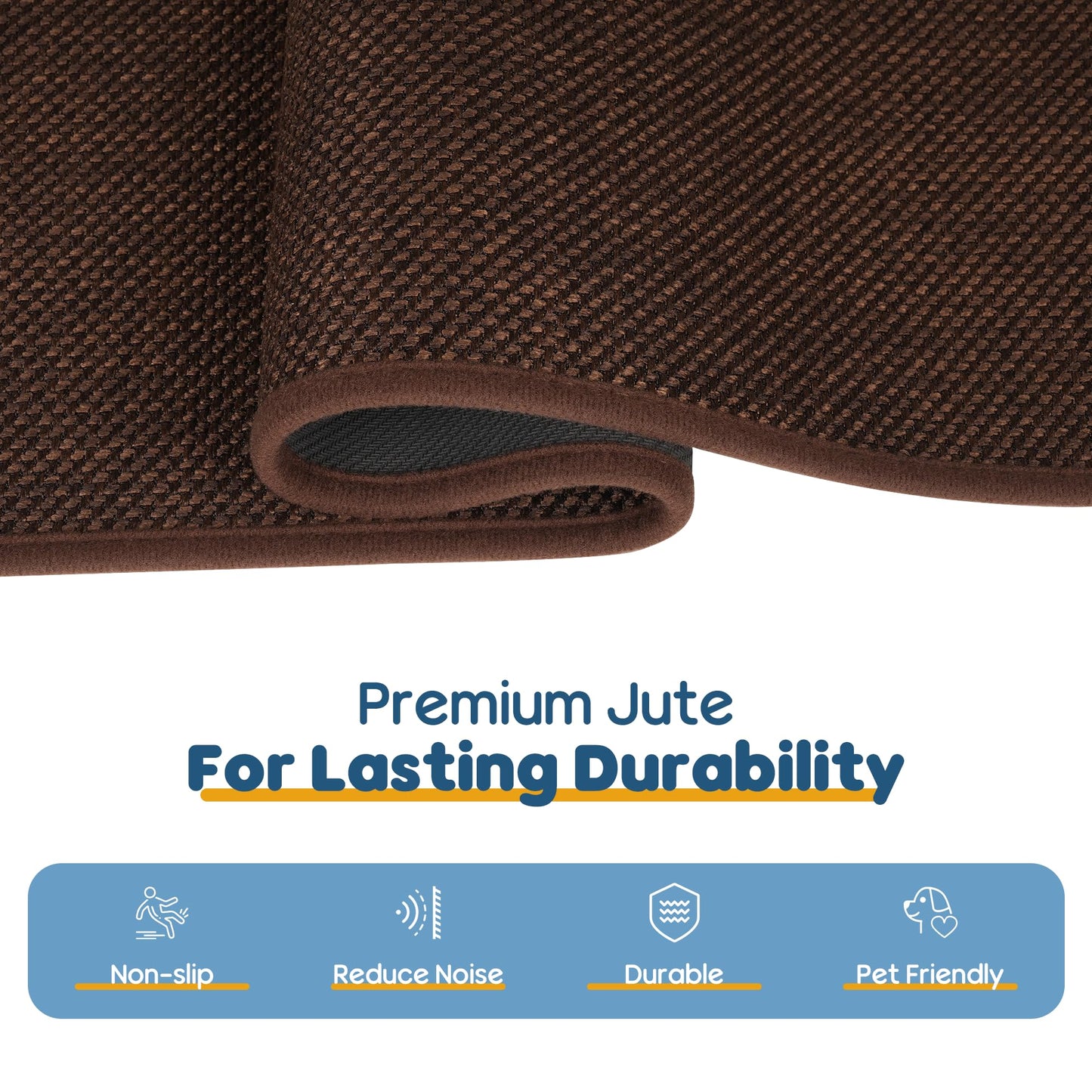 Peel and Stick Self Adhesive Jute Carpet Stair Treads, 15 Pack Rubber Backed Basement Safety Stair Mats, Non Slip Stair Cover Step Pads for Stairs, Deep Brown