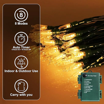 Battery Operated Christmas Lights, 28Ft 80 LED String Lights 8 Modes with Timer Mini Lights for Indoor Outdoor Wreath Wedding Party Garden Home Decor, Waterproof, Warm White