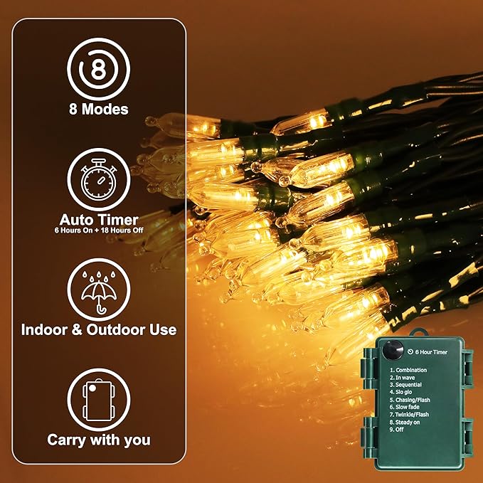 Battery Operated Christmas Lights, 41Ft 120 LED String Lights 8 Modes with Timer Mini Lights for Indoor Outdoor Wreath Wedding Party Garden Home Decor, Waterproof, Warm White