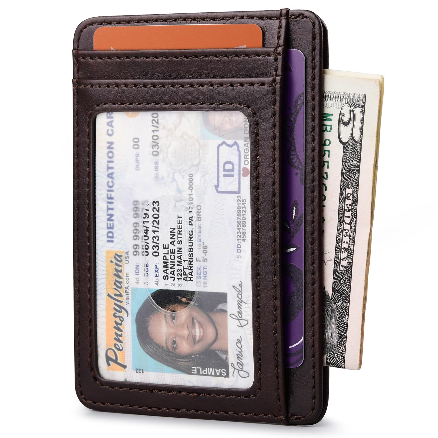 Buffway Slim Minimalist Front Pocket RFID Blocking Leather Wallets for Men and Women - Pebble Brown