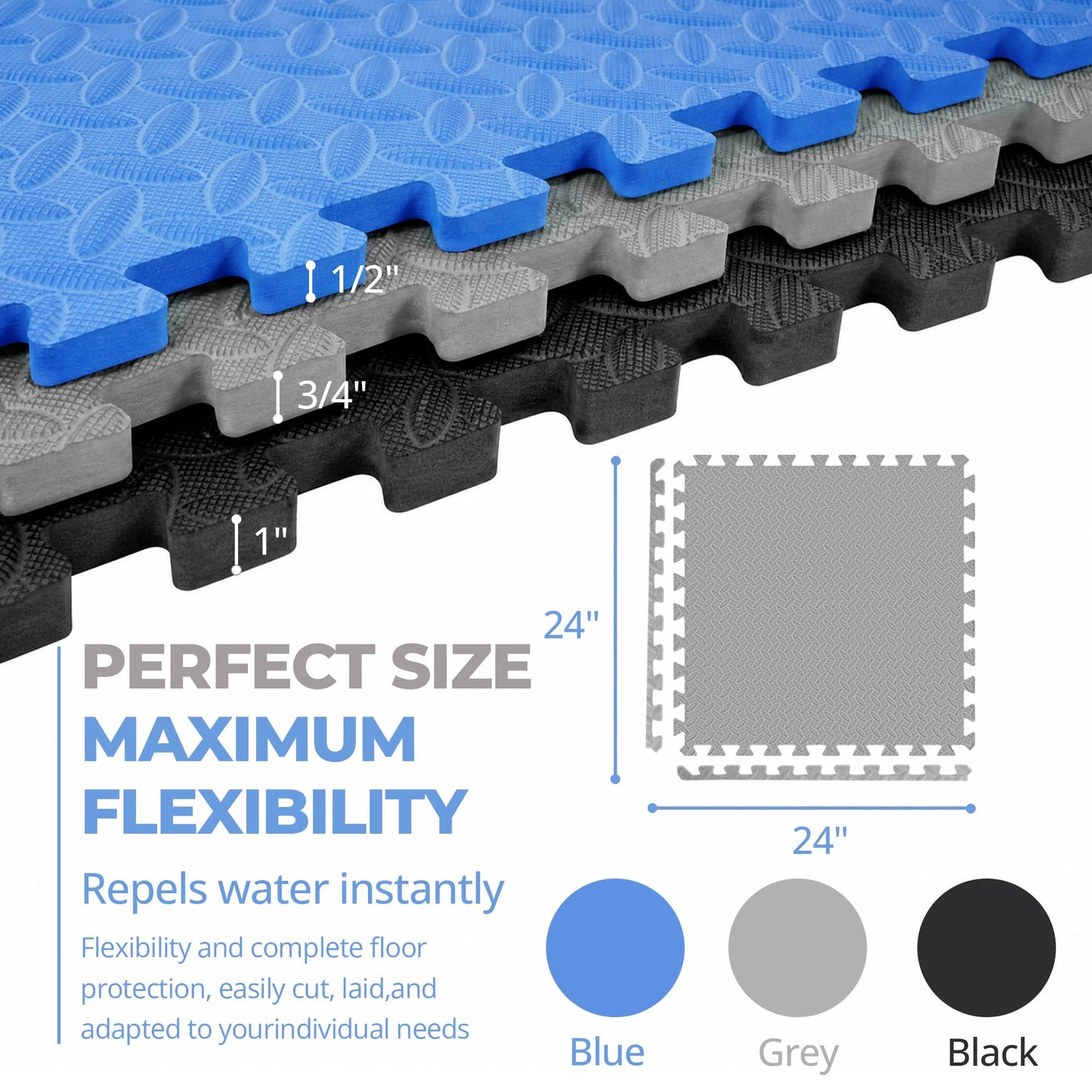 HulkFit Puzzle Exercise Mat, 3/4 Inch EVA Interlocking Foam Gym Flooring for Home Gym, Garage, Apartments, High-Density Shock-Absorbing Floor Tiles for Workout Equipment, MMA, Gymnastics, 24 Tiles